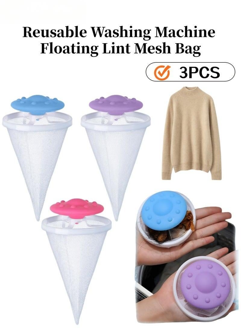 3 قطع من أكياس شبكية عائمة قابلة لإعادة الاستخدام لغسالة الملابس، فلتر للشعر، مزيل لشعر الغسيل، جامع لشعر الحيوانات الأليفة، تصميم شبكي بلاستيكي للاستخدام المنزلي، يعمل بدون كهرباء ويمنع التشابك - Image 1